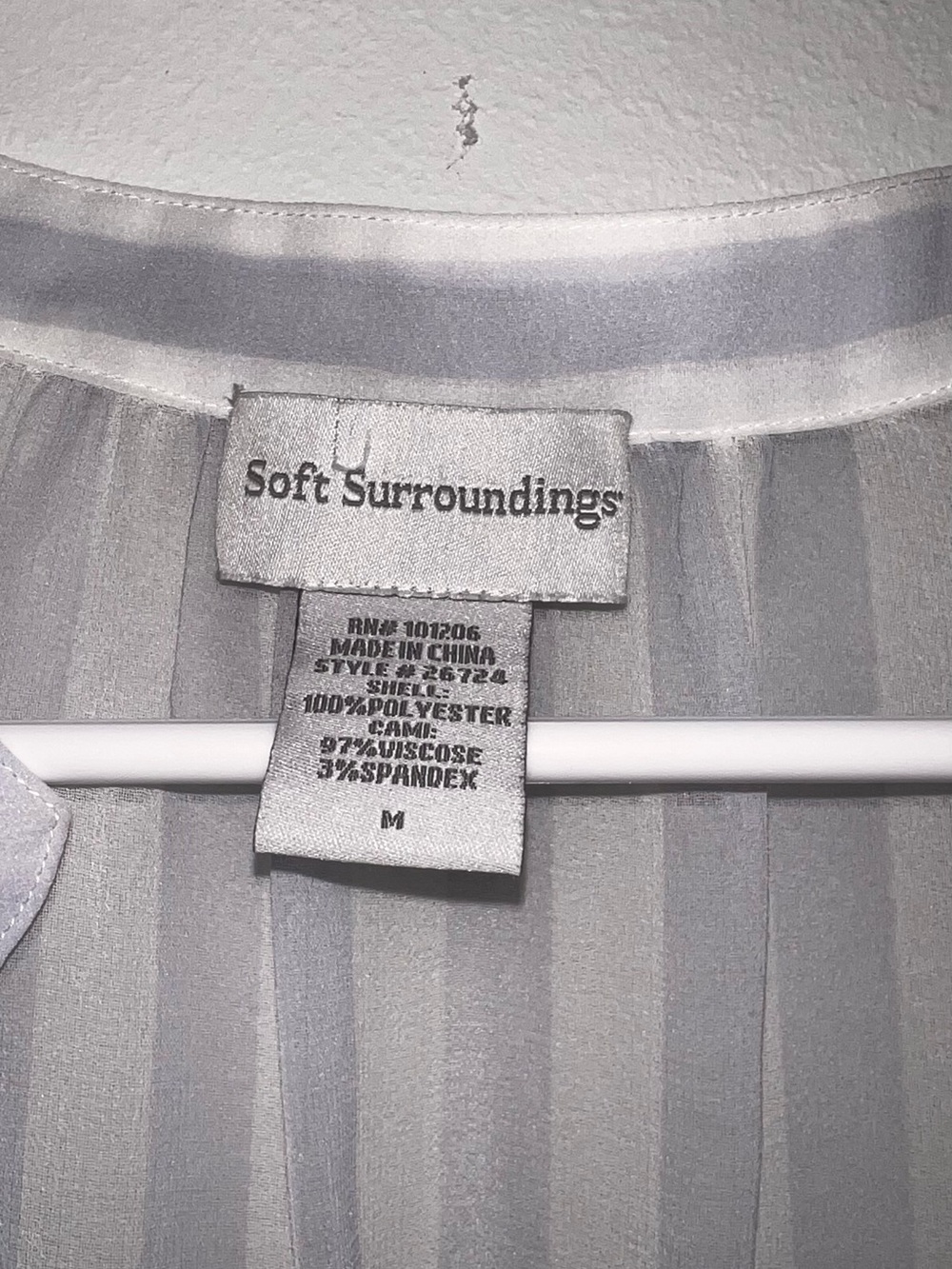 Soft Surroundings Light Blue and White Sheer Blouse w/white tank top below.